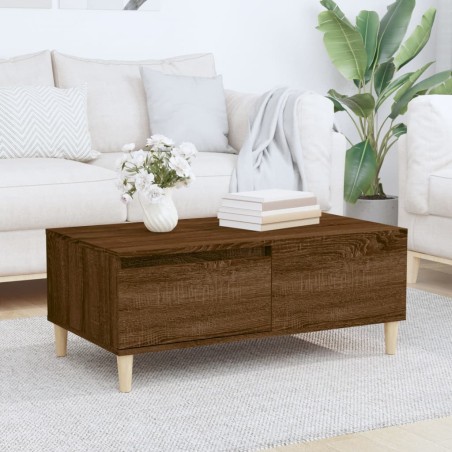 vidaXL Mesa de centro madera contrachapada marrón roble 90x50x36,5 cm