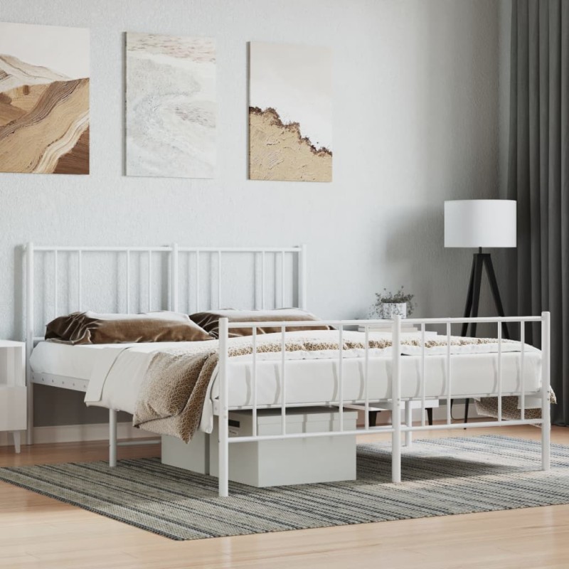vidaXL Estructura cama metal cabecero y pie de cama blanco 140x190 cm vidaXL Estructura cama metal cabecero y pie de cama blanco 140x190 cm