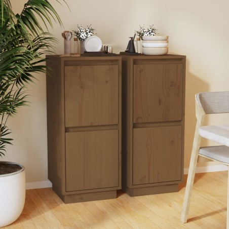 vidaXL Aparador 2 uds madera maciza de pino marrón miel 31,5x34x75 cm