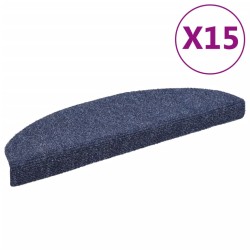 vidaXL Alfombrilla de escaleras 15 uds tela punzonada 65x21x4 cm azul