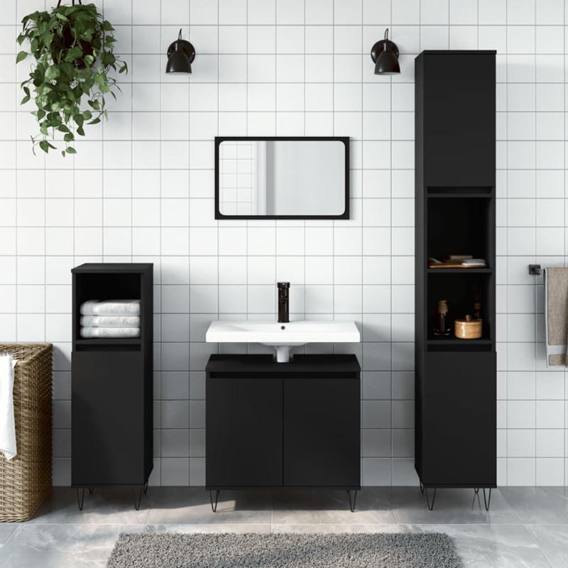vidaXL Armario de baño madera de ingeniería negro 58x33x60 cm vidaXL Armario de baño madera de ingeniería negro 58x33x60 cm
