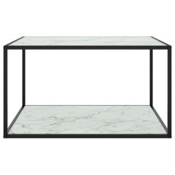 vidaXL Mesa de centro negra con vidrio de mármol blanco 90x90x50 cm