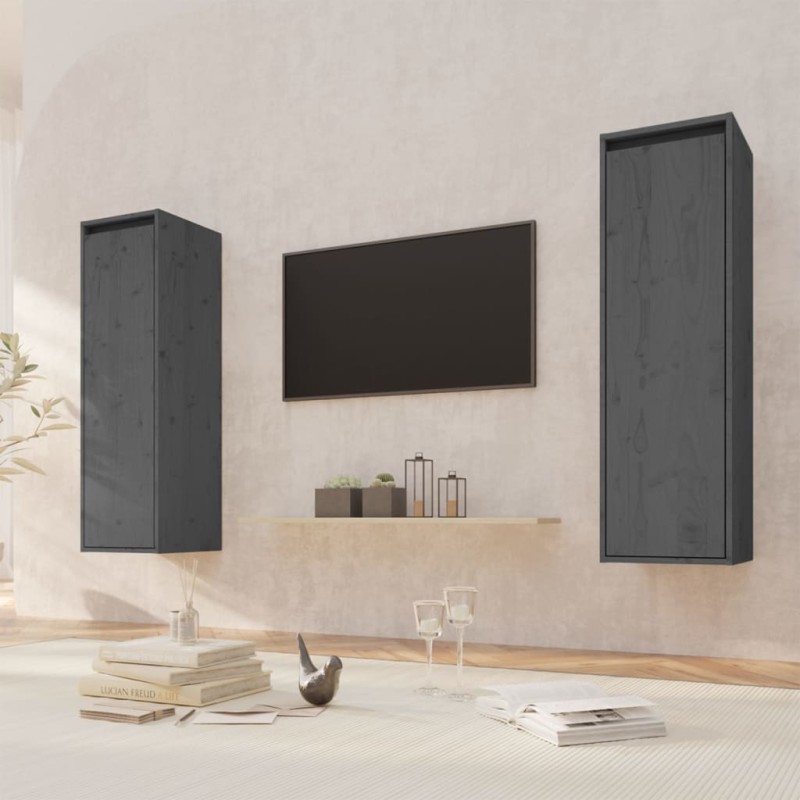 vidaXL Armario de pared 2 uds madera maciza de pino gris 30x30x100 cm vidaXL Armario de pared 2 uds madera maciza de pino gris 30x30x100 cm