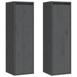 vidaXL Armario de pared 2 uds madera maciza de pino gris 30x30x100 cm