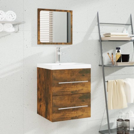 vidaXL Mueble de baño con lavabo madera contrachapada roble ahumado