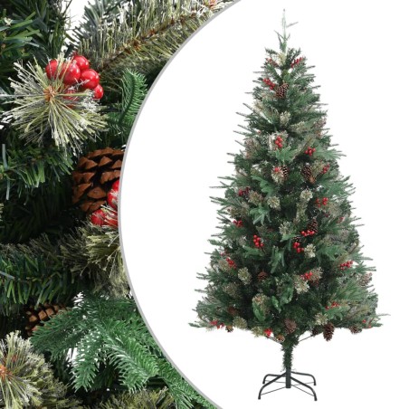 vidaXL Árbol de Navidad y piñas verde PVC y PE 225 cm