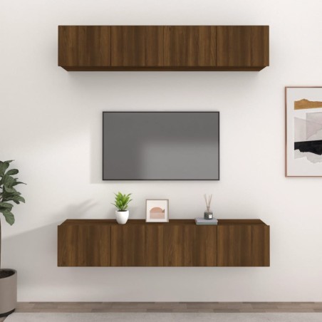vidaXL Muebles TV 4 uds madera contrachapada marrón roble 80x30x30 cm