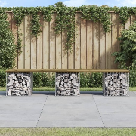 vidaXL Banco jardín diseño gaviones madera pino impregnada 203x44x42cm
