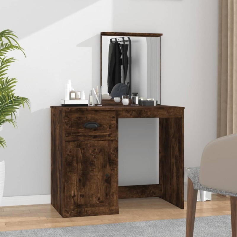 vidaXL Tocador y espejo madera contrachapada roble humo 90x50x132,5 cm vidaXL Tocador y espejo madera contrachapada roble humo 90x50x132,5 cm