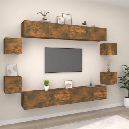 vidaXL Set de muebles de TV 8 pzas madera contrachapada roble ahumado