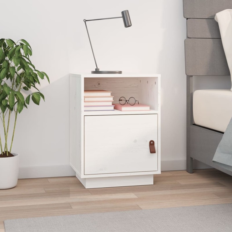 vidaXL Mesita de noche madera maciza de pino blanco 40x34x55 cm vidaXL Mesita de noche madera maciza de pino blanco 40x34x55 cm