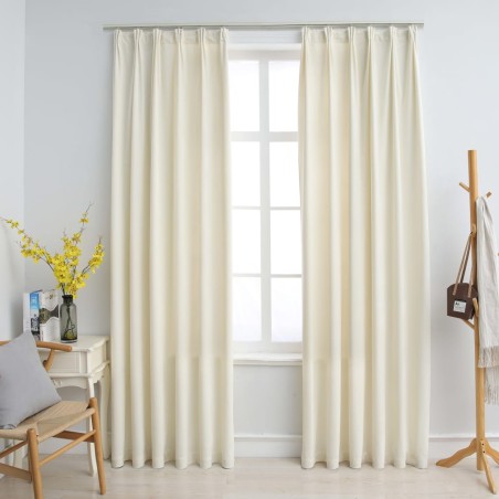 vidaXL Cortinas opacas con ganchos 2 pzas terciopelo crema 140x175 cm