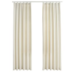 vidaXL Cortinas opacas con ganchos 2 pzas terciopelo crema 140x175 cm