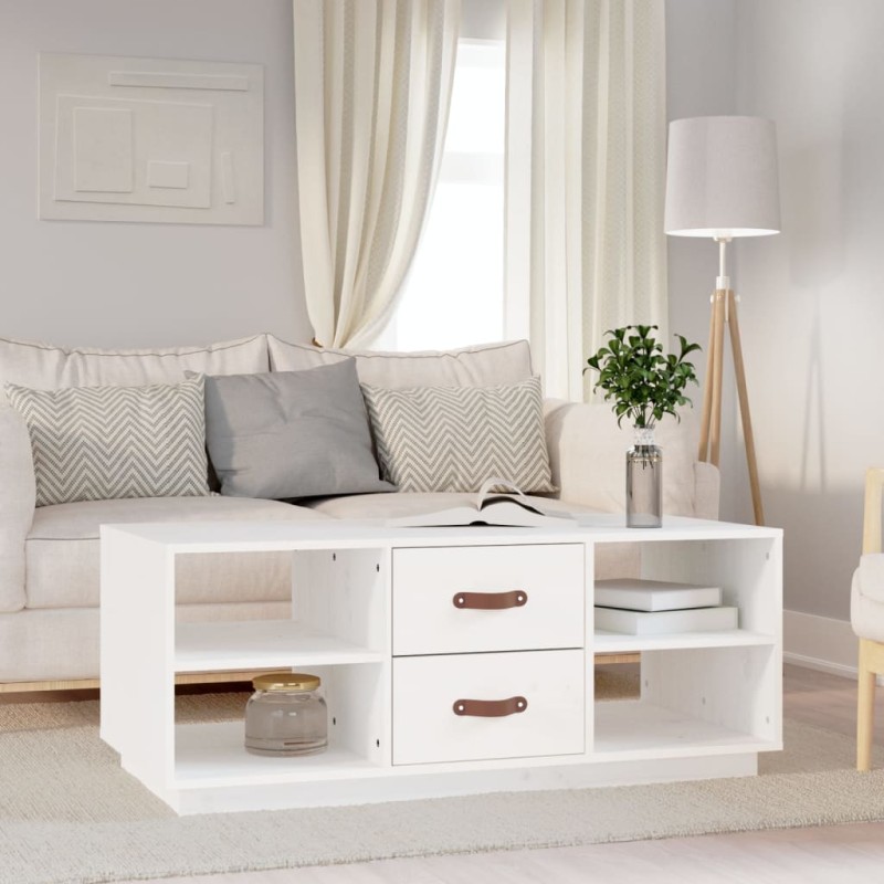 vidaXL Mesa de centro de madera maciza de pino blanco 100x50x41 cm vidaXL Mesa de centro de madera maciza de pino blanco 100x50x41 cm