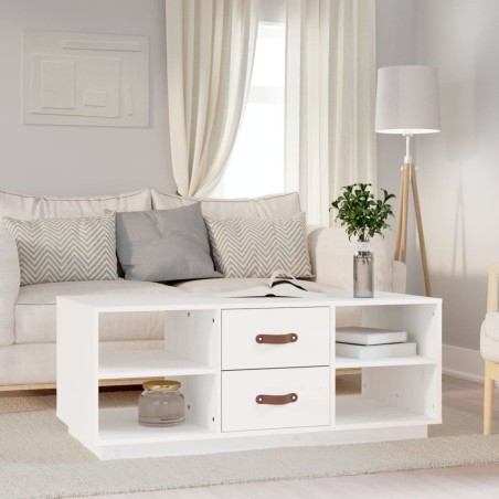 vidaXL Mesa de centro de madera maciza de pino blanco 100x50x41 cm
