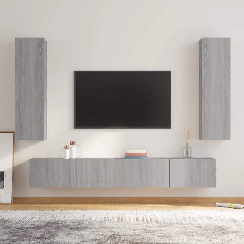 vidaXL Set de muebles para TV 4 pzas madera contrachapada gris Sonoma