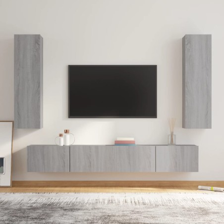 vidaXL Set de muebles para TV 4 pzas madera contrachapada gris Sonoma