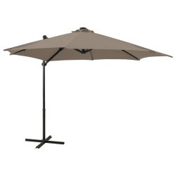 vidaXL Sombrilla voladiza con poste y luces LED gris taupé 300 cm