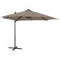 vidaXL Sombrilla voladiza con poste y luces LED gris taupé 300 cm vidaXL Sombrilla voladiza con poste y luces LED gris taupé 300 cm