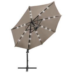 vidaXL Sombrilla voladiza con poste y luces LED gris taupé 300 cm