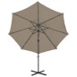 vidaXL Sombrilla voladiza con poste y luces LED gris taupé 300 cm vidaXL Sombrilla voladiza con poste y luces LED gris taupé 300 cm