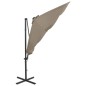 vidaXL Sombrilla voladiza con poste y luces LED gris taupé 300 cm vidaXL Sombrilla voladiza con poste y luces LED gris taupé 300 cm