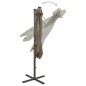 vidaXL Sombrilla voladiza con poste y luces LED gris taupé 300 cm vidaXL Sombrilla voladiza con poste y luces LED gris taupé 300 cm