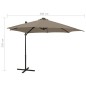 vidaXL Sombrilla voladiza con poste y luces LED gris taupé 300 cm vidaXL Sombrilla voladiza con poste y luces LED gris taupé 300 cm