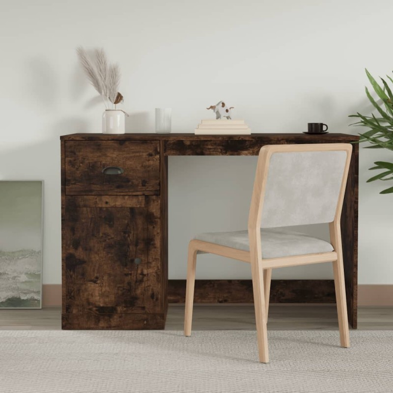 vidaXL Escritorio y cajón madera contrachapada roble humo 115x50x75 cm