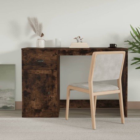 vidaXL Escritorio y cajón madera contrachapada roble humo 115x50x75 cm
