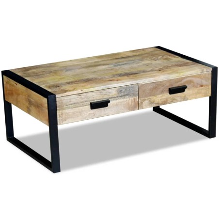 vidaXL Mesa de centro con 2 cajones madera de mango 100x60x40 cm