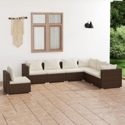 vidaXL Set muebles de jardín 7 piezas y cojines ratán sintético marrón