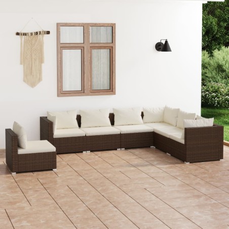 vidaXL Set muebles de jardín 7 piezas y cojines ratán sintético marrón