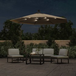 vidaXL Sombrilla voladiza con luces LED y poste acero 300 cm gris topo