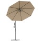 vidaXL Sombrilla voladiza con luces LED y poste acero 300 cm gris topo vidaXL Sombrilla voladiza con luces LED y poste acero 300 cm gris topo