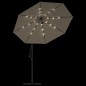 vidaXL Sombrilla voladiza con luces LED y poste acero 300 cm gris topo vidaXL Sombrilla voladiza con luces LED y poste acero 300 cm gris topo