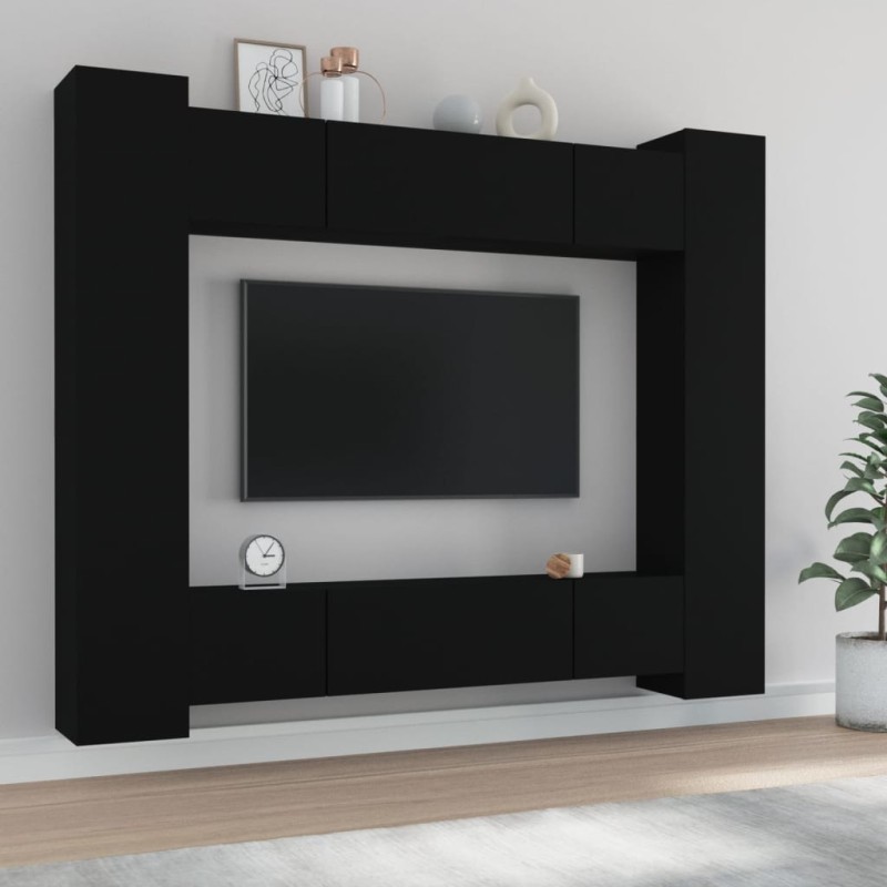 vidaXL Set de muebles para TV 8 piezas madera contrachapada negro