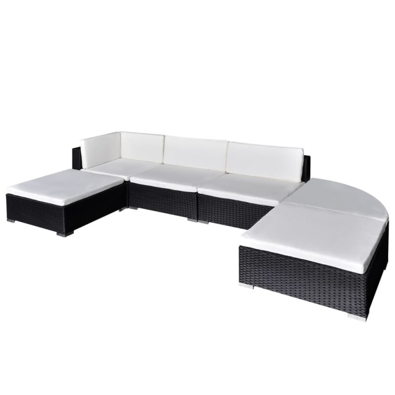 vidaXL Set muebles de jardín 6 piezas y cojines ratán sintético negro vidaXL Set muebles de jardín 6 piezas y cojines ratán sintético negro