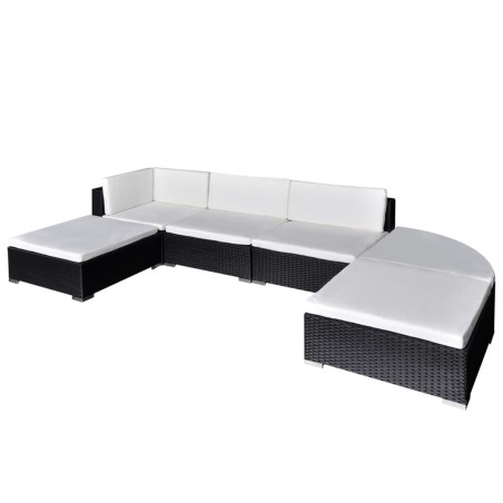 vidaXL Set muebles de jardín 6 piezas y cojines ratán sintético negro