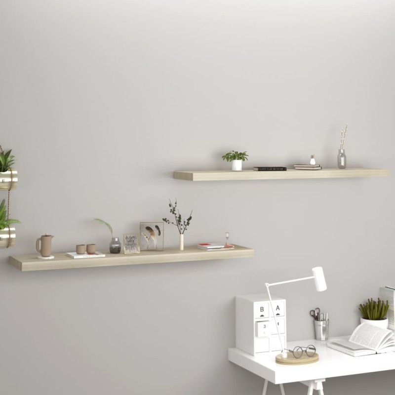 vidaXL Estantes flotantes pared 2 uds color roble MDF 120x23,5x3,8cm vidaXL Estantes flotantes pared 2 uds color roble MDF 120x23,5x3,8cm