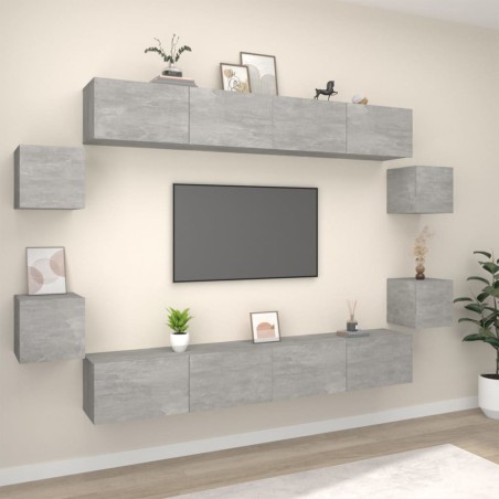 vidaXL Set de muebles de TV 8 pzas madera contrachapada gris hormigón