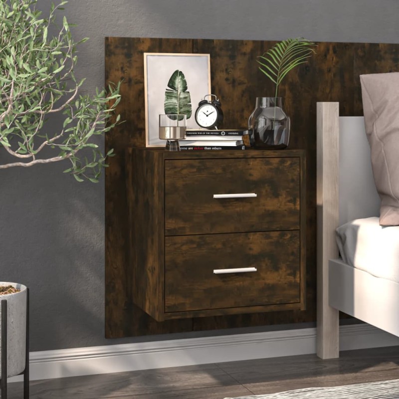 vidaXL Mesita de noche de pared roble ahumado vidaXL Mesita de noche de pared roble ahumado