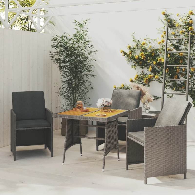 vidaXL Mesa de jardín ratán sintético y acacia maciza gris 70x70x72 cm