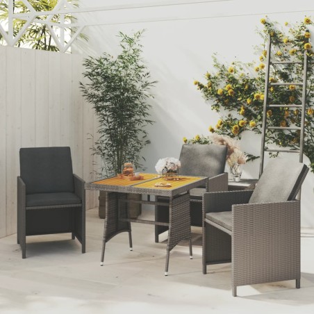 vidaXL Mesa de jardín ratán sintético y acacia maciza gris 70x70x72 cm