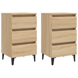 vidaXL Mesitas de noche 2 uds patas de metal roble Sonoma 40x35x69 cm