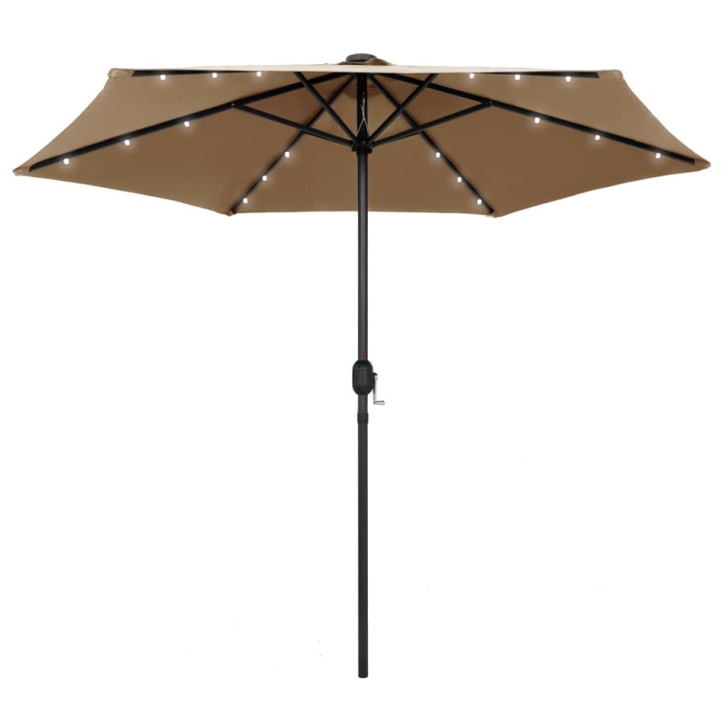 vidaXL Sombrilla con luces LED y palo de aluminio gris taupe 270 cm vidaXL Sombrilla con luces LED y palo de aluminio gris taupe 270 cm