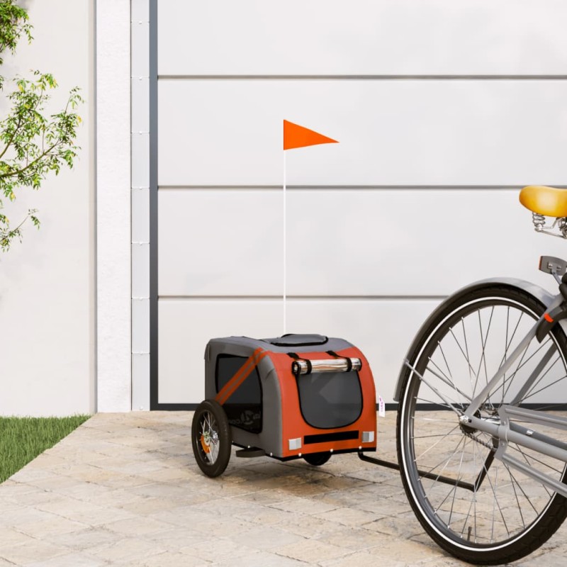vidaXL Remolque de bicicleta mascotas hierro tela Oxford naranja gris vidaXL Remolque de bicicleta mascotas hierro tela Oxford naranja gris