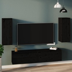 vidaXL Armarios de pared 2 uds madera maciza de pino negro 30x30x80 cm