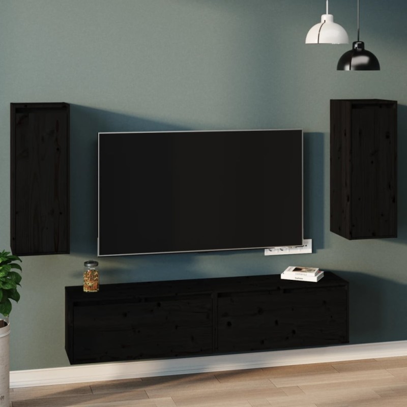 vidaXL Armarios de pared 2 uds madera maciza de pino negro 30x30x80 cm vidaXL Armarios de pared 2 uds madera maciza de pino negro 30x30x80 cm