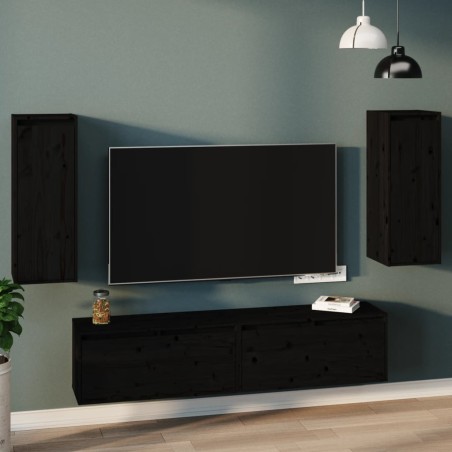 vidaXL Armarios de pared 2 uds madera maciza de pino negro 30x30x80 cm